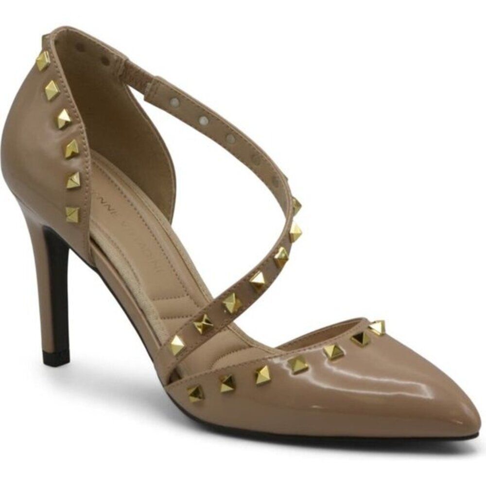 Adrienne Vittadin Women Faux Leather Rockstar Heels Pump Sandals Nude Tan S8 $99
